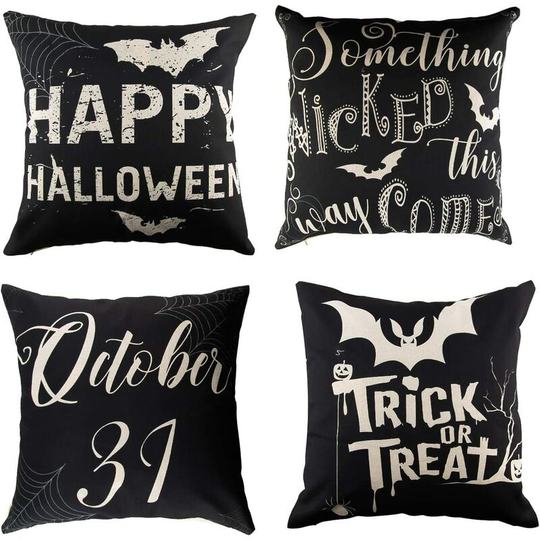 4 Pieces Halloween Pillow Case Happy Halloween Trick Or Treat Linen Throw Pillow Cushion Cover Sofa Couch Bed Decoration (45x45cm) Festive Home Decor