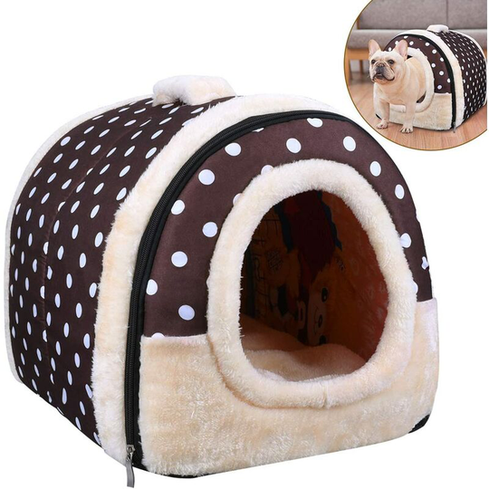 2 in 1 Dog Bed, Cat Pet Bed, Kennel and Foldable Sofa for Winter, Soft and Warm Removable Cushions for Cat, Dog, Puppy, Rabbit, Coffee Pea