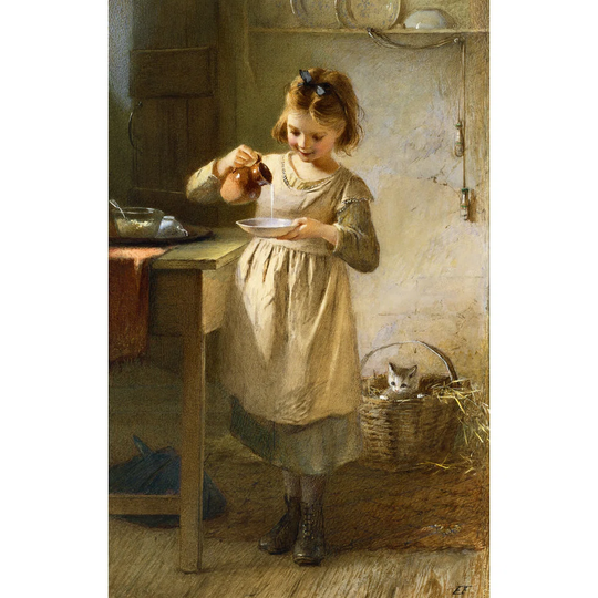 'Girl with a Kitten' Painting