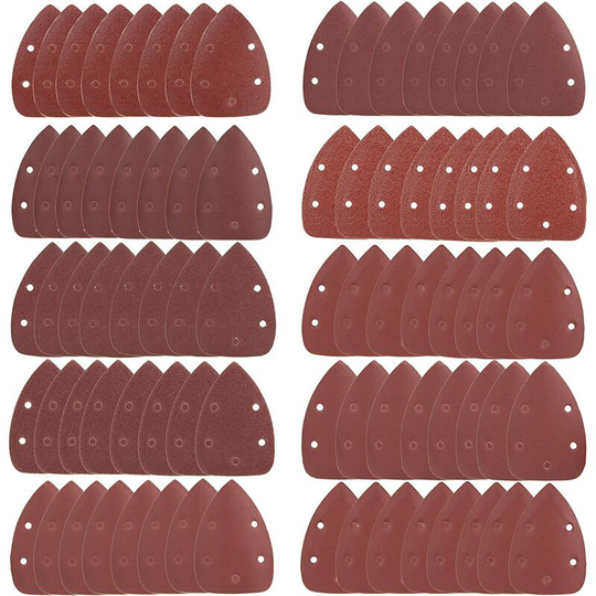 Groofoo - Sanding Triangles, 80 Pack Mouse Sanding Pads 5 Holes Sanding Sheets Sandpaper 40/60/80/100/120/180/240/320/400/800 Grit for Sanding
