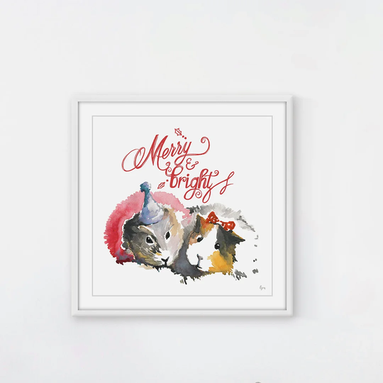 "Merry Guinea Pigs" Framed Watercolour Painting Print