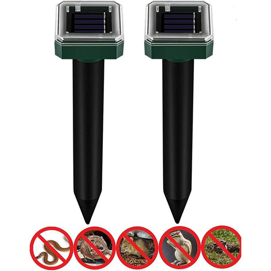 Litzee - Solar Mole Repellent, Pack of 2 IP56 Ultrasonic Mole Repellent, Vole Repellent, Mole Repellent, Animal Repellent, Mole Trap, Dog Deterrent,