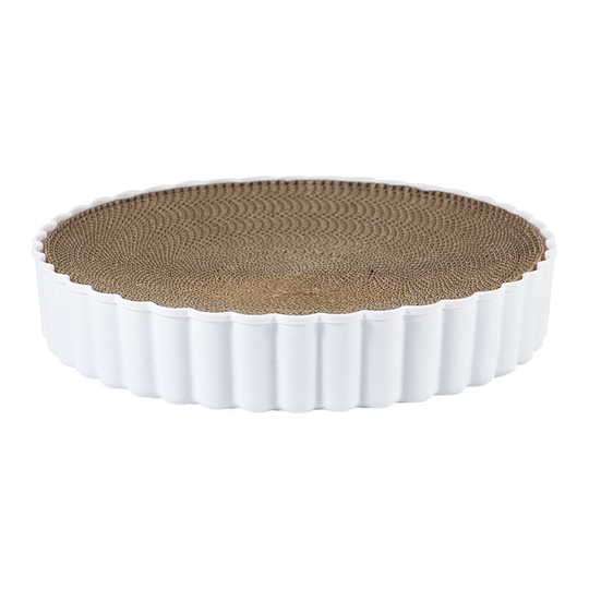 Cat Toy, Round Corrugated Cardboard Scratching Board, Cat Scratching and Scratching Supplies, Cat Litter (White, 39*39*9cm)