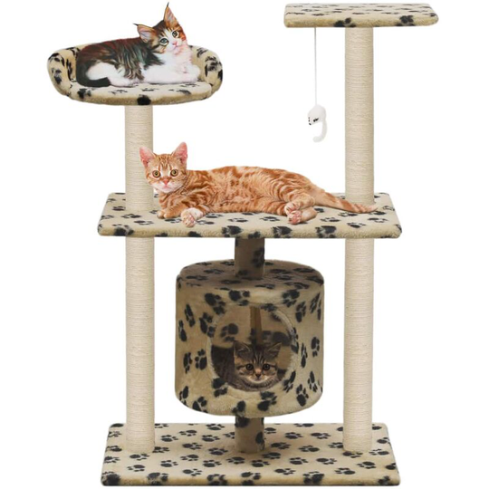 Cat Tree with Sisal Scratching Posts 95 cm Beige Paw Prints