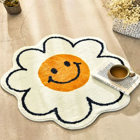 Sunflower Rug Smiley Face Rug Cute Cartoon Bath Mat Bathroom Decor Tapestry Wall Decor Water Absorption Non Slip Carpet Super Soft Home Indoor Entry