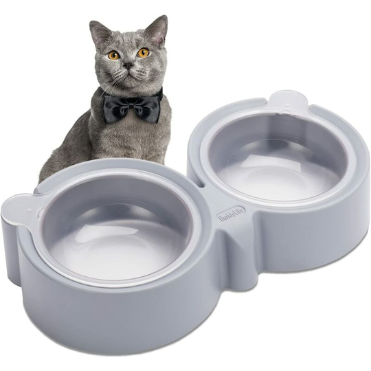 Echoo - Antibacterial Cat Bowl, 2 in 1 Raised Cat Bowl, 11° Tilt Double Cat Bowl, Protective Neck Anti-Slip