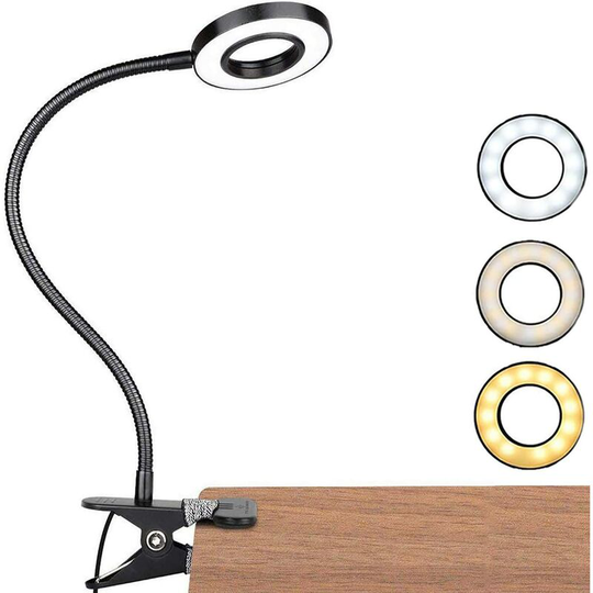 Monly - led Clamp Desk Lamp, usb Powered Flexible Adjustable Foldable Clamp Reading Lamp Soft Light Eye Protection with 3 Light Modes & 10 Brightness