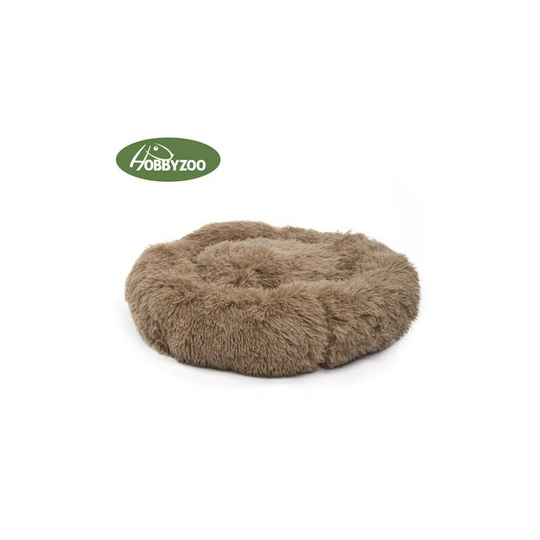 Pet Dog Cat Calming Bed Warm Soft Plush Round Brown - Brown - Brown