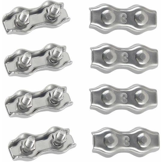 M3 Duplex Clips Cable Ties 304 Stainless Steel Duplex Rope Clamps for Wire Rope Clotheslines Hanging Sun Sails Fixed Patio 8pcs