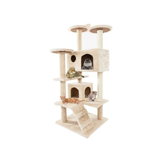 132cm Large Cat Tree Kitten Activity Tower Cat Play Tower with Sisal Scratching Posts/Perches/Condo/Ladder, Beige