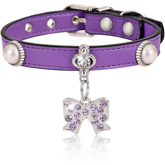 Cat Collar with Bling Diamante Pendant, Soft pu Leather Adjustable Small Dog Collar for Cats and Puppies