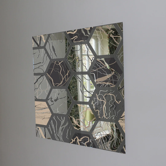 Hexagon Marble Designer Mirror Art Print