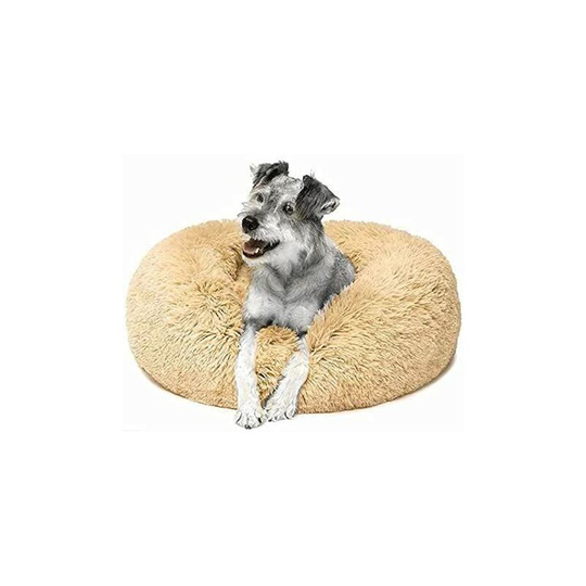 Pet Bed Dog Cat Cushion Super Soft Puppy Kitten Nest Bed, Round Plush Fabric Shaggy Warm Fluffy Nest (Tan 60cm)