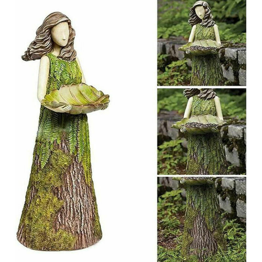 Monly - Outdoor Bird Trough - Sherwood Fairy Statue with Birdhouse - Resin Ornament - Super Cute Garden Statue for Garden Decor Fonepro