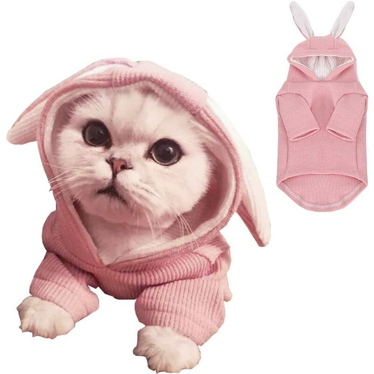 Perle Raregb - Pet Hooded Rabbit Costume With Rabbit Ears Cute Sweatshirt Spring and Autumn Puppy Knitted Sweater Soft Knitted Kitten, Cute Long Ears