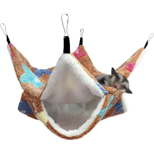Small Animal Hanging Hammock Double Layer for Ferret Rat Slider and Other Small Animals Brown