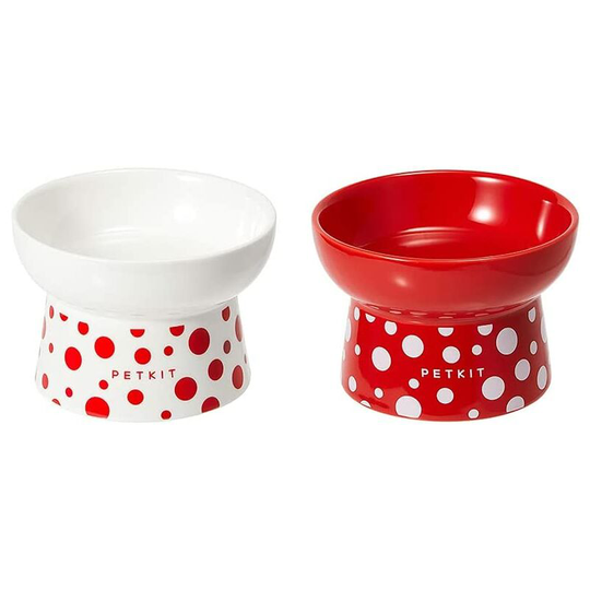 Ceramic Cat Food Bowl 2pcs Set, Cat and Puppy Food Bowl, Easy to Clean, Cervical Spine Protection Feeding Bowl.(red)