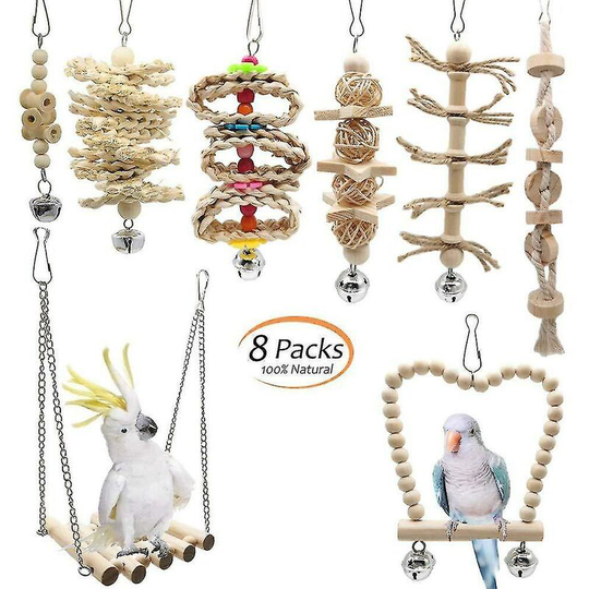 Set Of 8 Wooden Swing Hammock Chew Toys Bird Toys For Parrots Budgies Cockatiels Canaries Thsinde