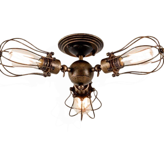Pendant Wire Cage Light Semi Recessed Mount Antique Ceiling Light (No Bulb, Bronze)