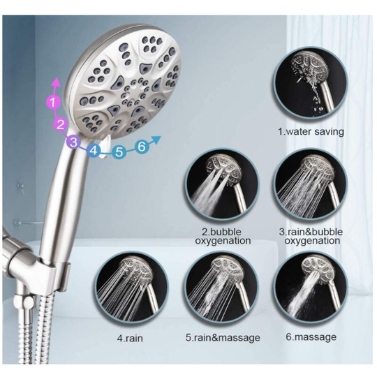 Thsinde - 6 Function Shower Head, Self-Cleaning Pressure Shower Silicone Nozzle