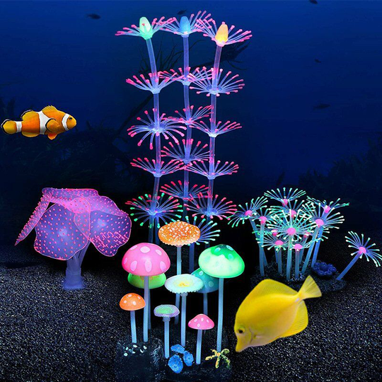 Benobby Kids - 4 Pack Aquarium Glow In The Dark Silicone Decorations Glow Effect Decorations Fish Tank Decor