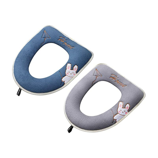 Washable Toilet Seat Cover, Toilet Seat Mat, Cute Rabbit Pattern Toilet Washer, Winter Cold Protection, Blue Grey, 2 Pieces
