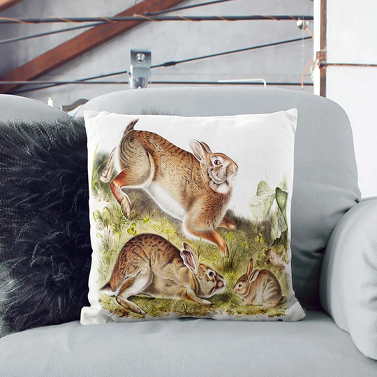 Rabbits by J.W. Audubon Cushion with Filling