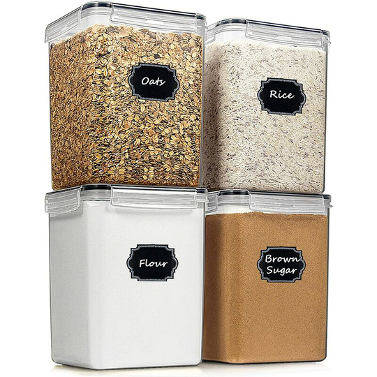 Briday - Large Food Storage Containers Cereal Container, Airtight Tall Dry Food Storage Containers Set of 4 (5.2L /175oz) for Flour, Sugar, Baking