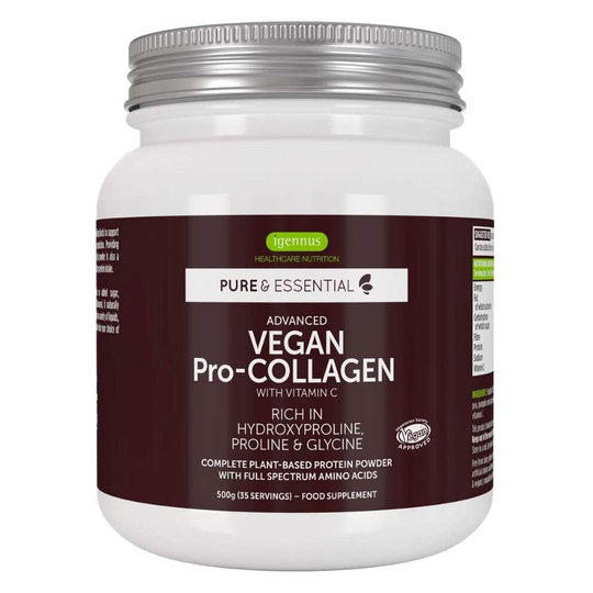 Pure & Essential Vegan Collagen Peptide Protein Powder with Glycine, Proline & Hydroxyproline & Vitamin C, Complete Collagen Boosting Formula, 35 Serv