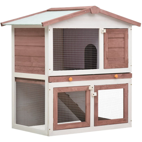 Outdoor Rabbit Hutch 3 Doors Brown Wood
