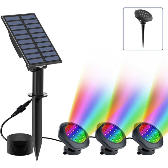 Aougo - Solar Pond Lights, rgb Solar Underwater Lights Submersible Lights with IP68 Waterproof, Color Changing rgb Solar Spotlights for Aquarium,