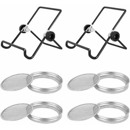 Monly - Germination Lids, 4Pcs Stainless Steel Germination Screen with 2 Pcs Germination Holders, Round Lid Sprouter for Making Organic Seeds and