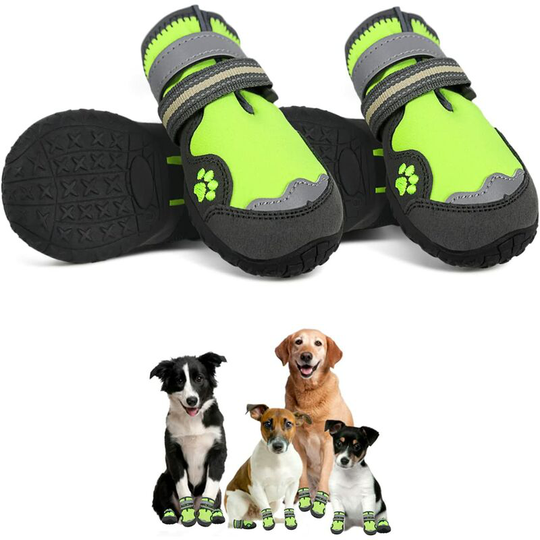 Bowite Waterproof Non-Slip Medium Dog Boots with Reflective Strips, Outdoor Paw Protector Dog Booties 4PCS/Set, Green6 yards