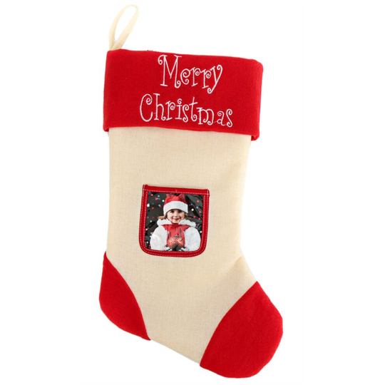 Merry Christmas Photo Frame Stocking Personalised Picture Xmas Eve Stocking