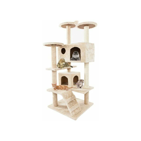 Beige cat tree - Cat tree with caves, rest areas, ladders and sisal posts - Sturdy climbing tree for cats