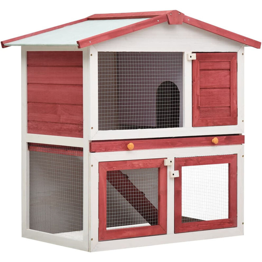 Outdoor Rabbit Hutch 3 Doors Red Wood