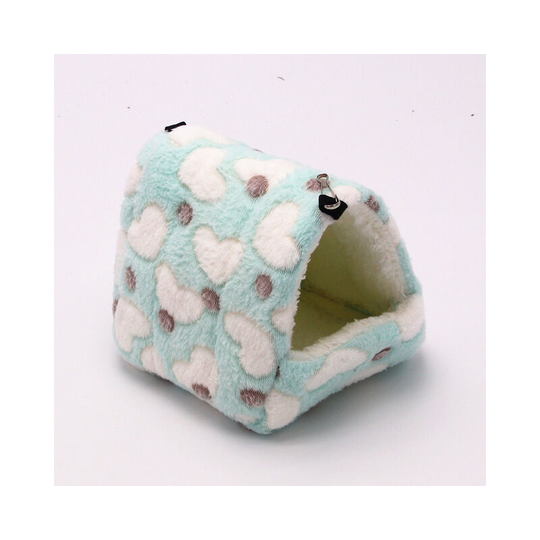 Litzee - Small Animal Bed - Multifunctional, warm, plush, cotton portable sleeping bag with removable mat, hamster bed, guinea pig, chinchilla, green