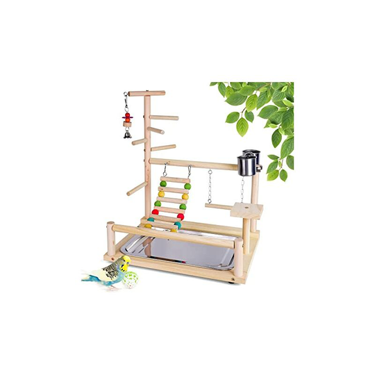 Sun Flowergb - Playground Bird Toy Parrot Playground Parrot Cage Accessories With Feeding Cup Ladder Swing Parrot Play Stand Parrot Wooden Bench