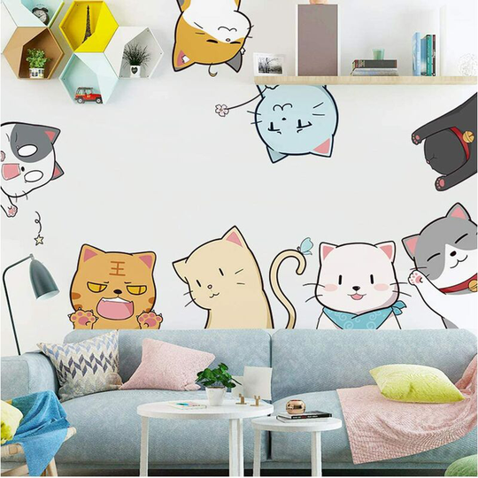 Ilovemilan - Kitten Wall Stickers, Anime Nursery Wall Art, Baby Wall Murals, Kids Bedroom Decor diy, Poster Wall Art for Birthday Party Decoration,