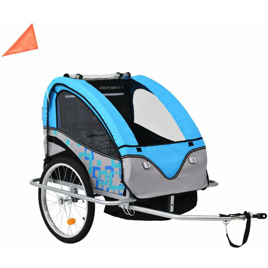 2-in-1 Kids' Bicycle Trailer & Stroller Light Blue and Grey Vidaxl Blue