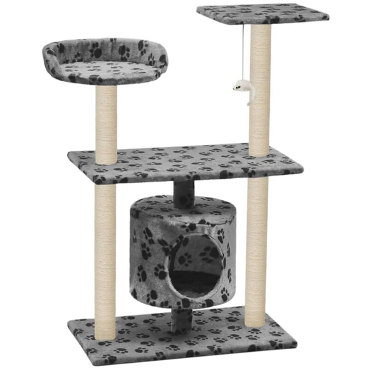 Cat Tree with Sisal Scratching Posts 95 cm Grey Paw Prints Vidaxl Grey