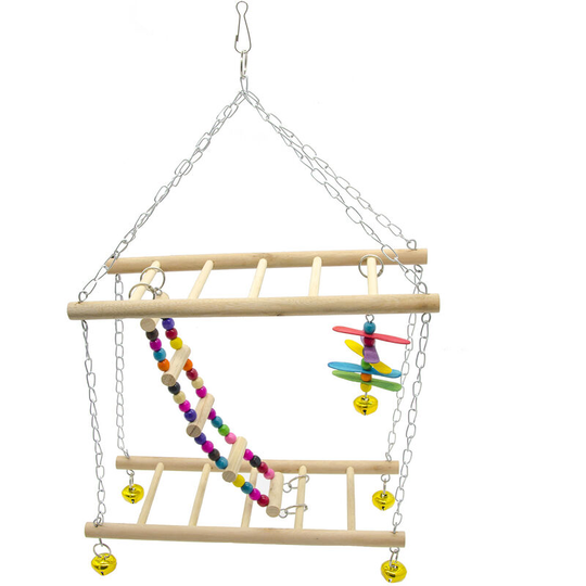 Wooden Bird Parrot Ladder Climbing Toy Hanging Swing Parrot Wooden Bird Rods Cage Stand Toy for Bird Cage Pet Toy