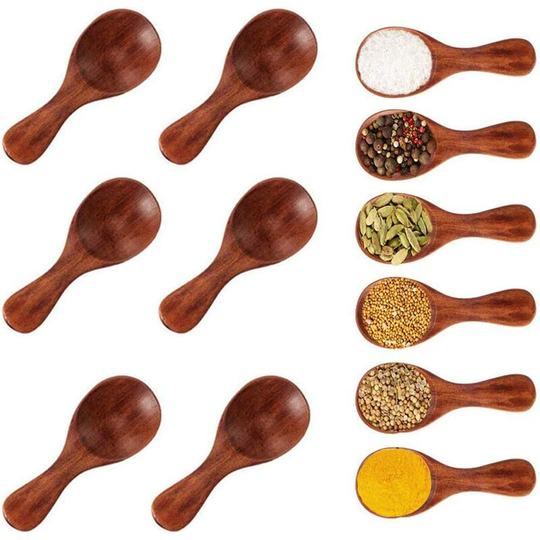 6 Pieces Small Wooden Salt Spoons, Wooden Spoon Bath Salt Spoon, Mini Wooden Spoon for Spices, Ice Cream, Condiments, Tea, Seasoning, Milk, Cake
