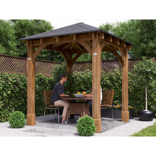 Dunster House Ltd. - Wooden Gazebo Atlas Titan 2.5m x 2.5m - Permanent Heavy Duty Pressure Treated Patio Shelter With Roof Shingles