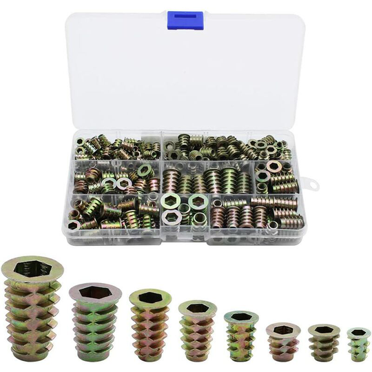 Naxunnn - 230 pieces zinc alloy hexagonal threaded insert nuts threaded inserts insert nuts outdoor thread M4 m5 m6 m8 for nutty tool kit for