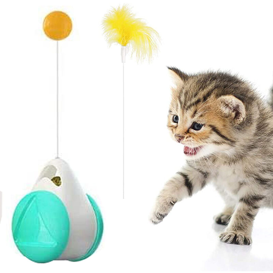 Cat Toys for Indoor Cats Interactive Roller Cat Toy with Catnip Feather Ball Balance Cat Chasing Toy for Kitten Exercise Puzzle Toys, blue and white
