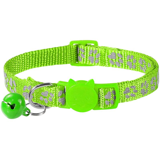 Cat Collar Anti Strangulation, 2 pcs Adjustable Reflective Collar for Cat Kitten Puppy with Bell and Safety Buckle, 19-32cm Green