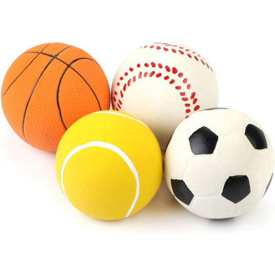 Perle Rare - 4 Pack 2.4' Squeak Latex Puppy Dog Toy Ball Sports Balls Sets Fetch Interactive Toy for Small Dog Assorted Color