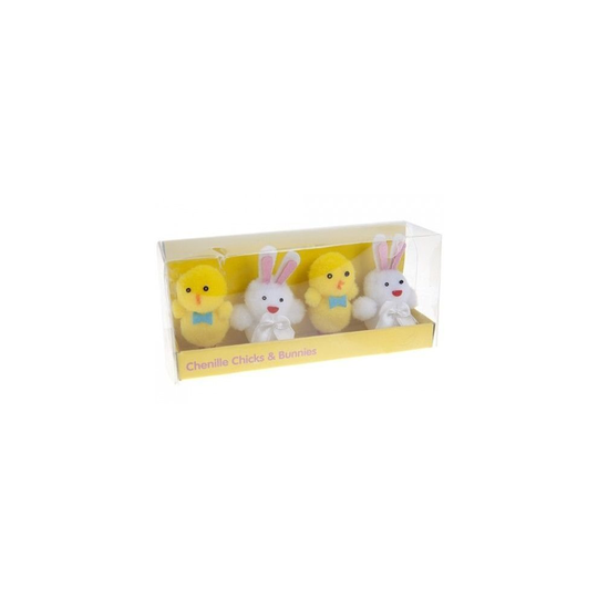 Chenille Chicks & Bunnies - Easter 2 Pack 4 Decoration - easter chicks bunnies 2 pack 4 chenille decoration