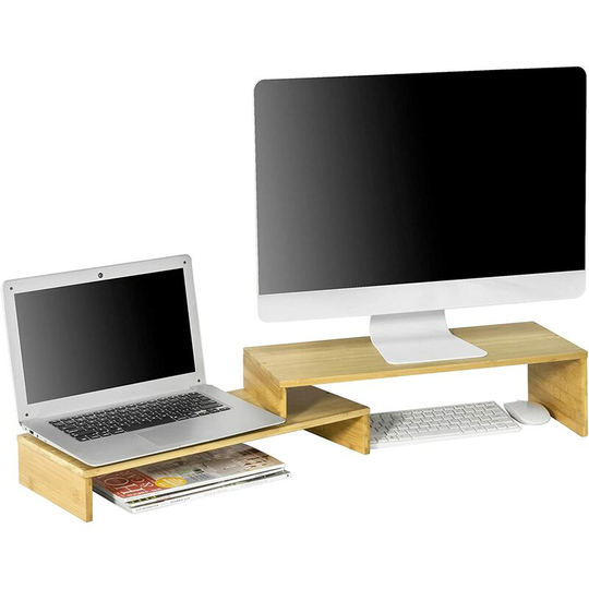 2 Tiers Bamboo Monitor Stand Computer Screen Monitor Stand Monitor Riser Desk Organizer,BBF07-N - Sobuy